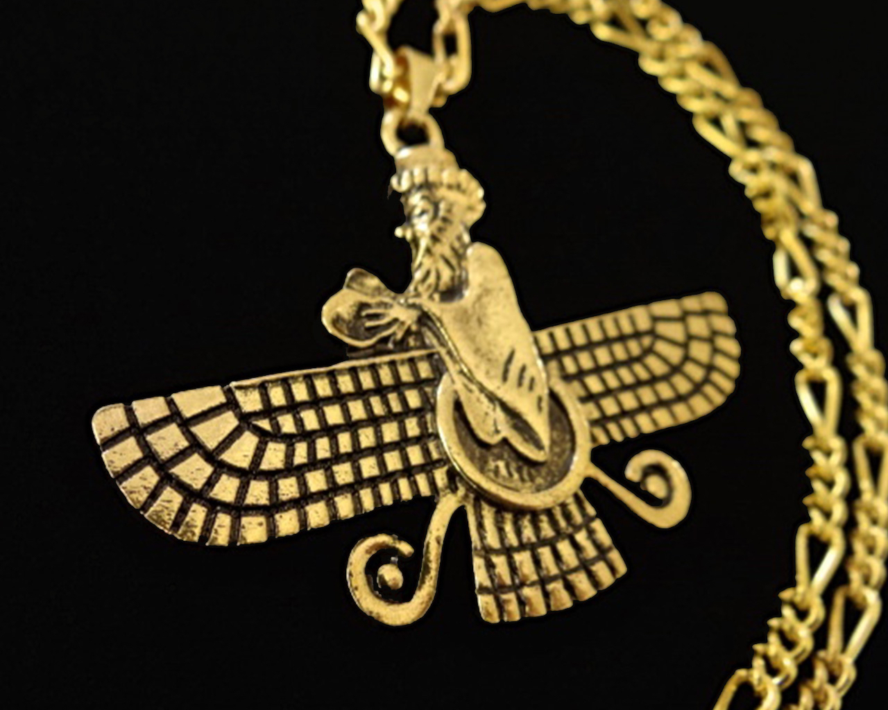 Large Double Sided Gold Pt Persian Farvahar Necklace Chain Persia Zoroastrian eBay