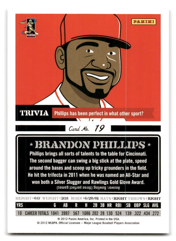 Brandon Phillips 2012 Panini Triple Play Baseball #19 Cincinnati Reds - Image 2 of 2