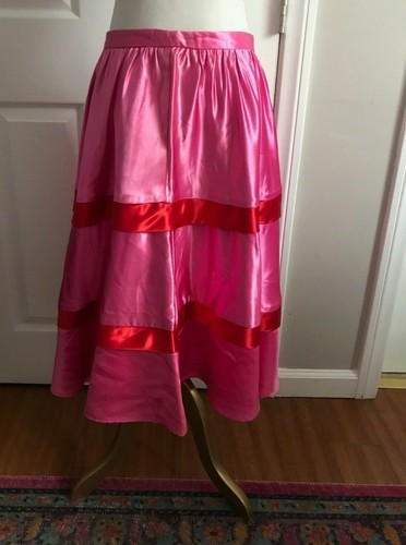 VTG Betsey Johnson Satin Full Skirt Hot Pink and Red Bows 4 - Picture 5 of 6