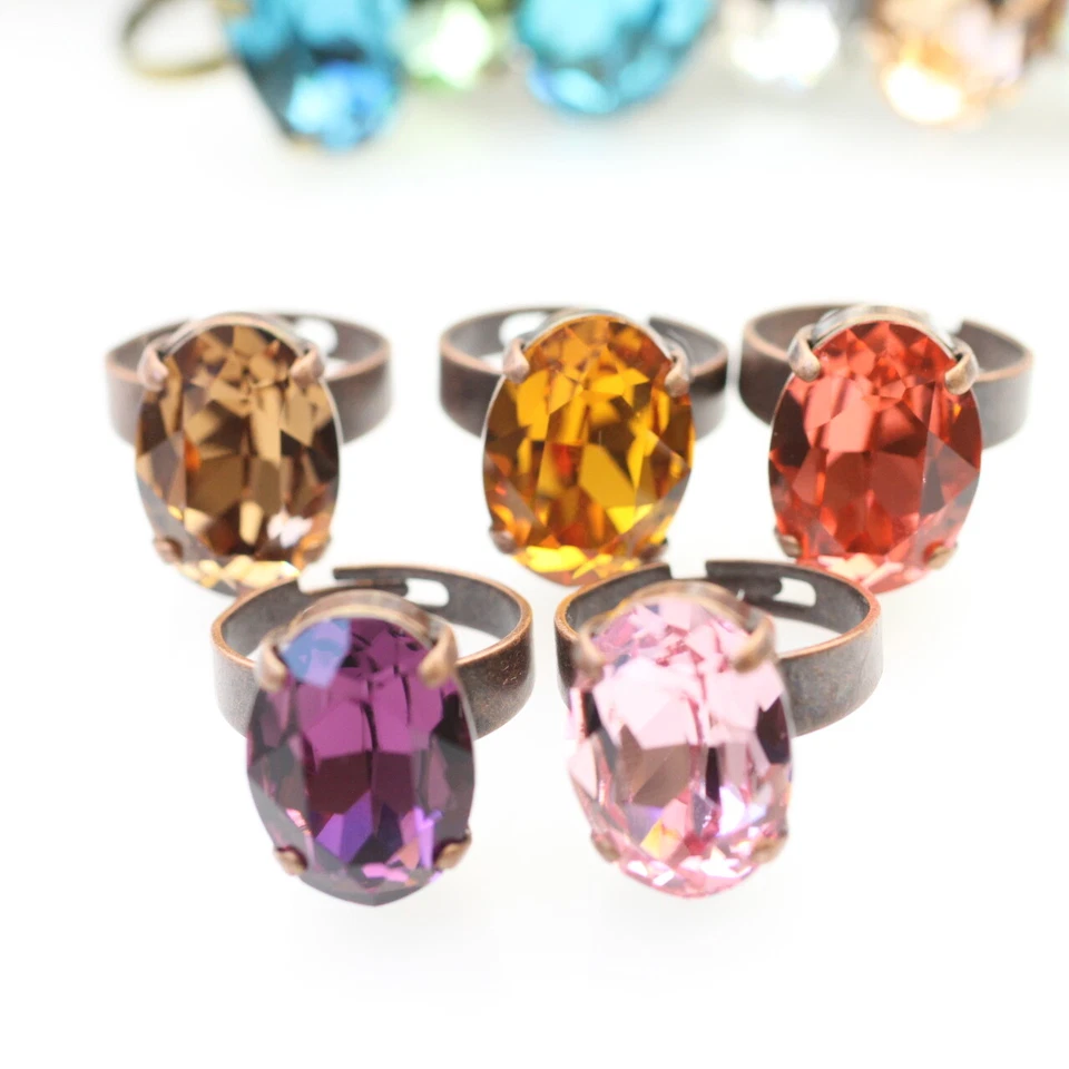 Cocktail Ring Mit Swarovski-Kristalle, Efsa Kristalle Oval groß 18 mm glitzer - Bild 4 von 4