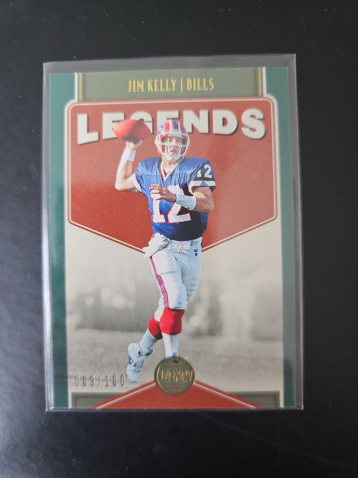 Jim Kelly 2022 Panini Legacy Legends Green Parallel #/100 No. 111 Buffalo Bills