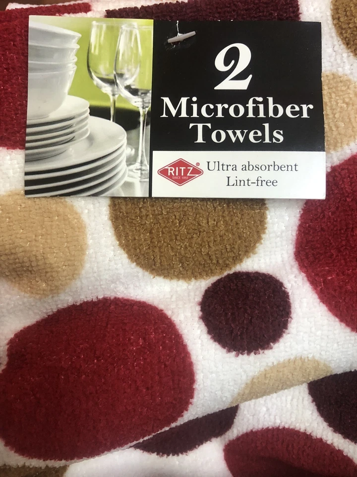 "Juego de 2 toallas de cocina Ritz lunares pimentón rojo marrón microfibra 25x16""" Foto 2 de 3