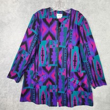 Vtg 80s Womens Jacket Size M Purple Aztec Southwestern Tribal Full Zip 3 Qtr Slv