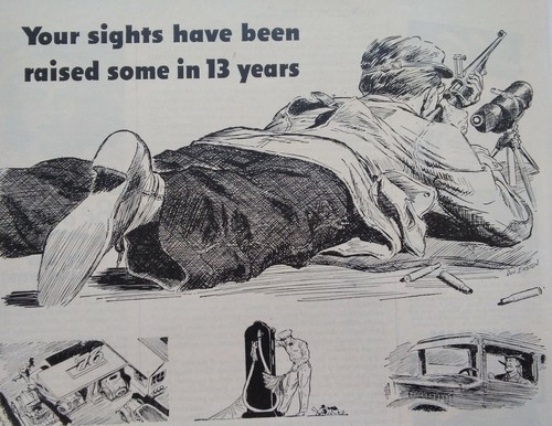 Union 76 Print Ad Original Vtg 1945 Unocal Gasoline Oil CA Rifle Sights Station