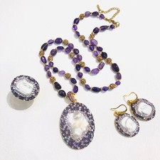 Baroque Pearl Rhinestone Pendant Necklace Earrings Ring for Women Jewelry Set