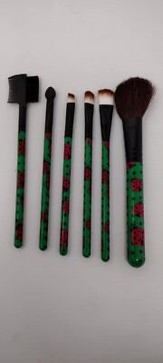 Six Piece Blush Fashion Brush Set -  LADY BUG GREEN HANDLE - NEW