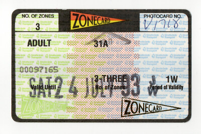 Zonecard Strathclyde Transport 31A - 1993 Zonecard season -APTIS magnetic stripe ...