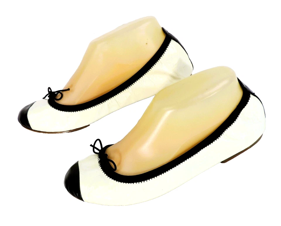 Zapatos planos bailarina BLOCH talla 7 crema y negro charol ribete hechos en Italia Foto 3 de 4