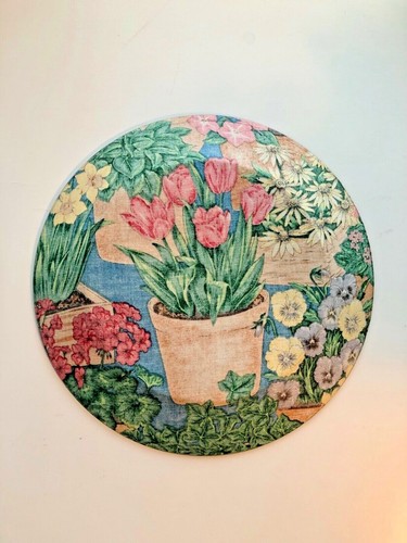 Fabric Backed 9" Glass Plate Spring Flowers,Colorful Tulips Gardening - Picture 3 of 5