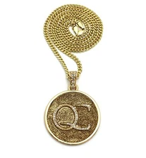 Bling Round Sand durst QC Pendant & 24" Rope, Cuban, Box Chain Hip Hop Necklace