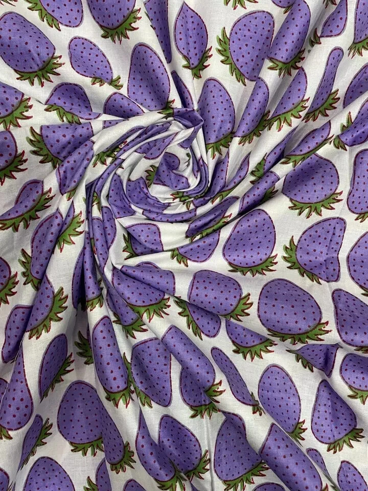 Telas de costura de tela de algodón estampadas a mano florales blancas indias de 25 yardas Foto 2 de 4