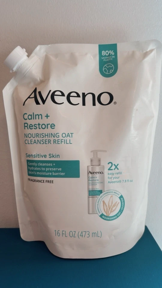 Pack 2 Aveeno Calm + Restaurar Limpiador de Avena Nutritivo Recarga Sin Fragancia 16 Oz Foto 3 de 4