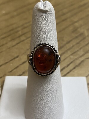 PIERRE LANG PL Sterling Silver Designer Signed AMBER Ring 925 Size 6.5