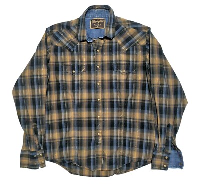 Wrangler Retro Cowboy Western Shirt Mens M Long Sleeve Snap Flip Cuff Plaid EUC