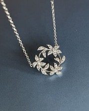 14ct White Gold Diamond Necklace in 0.50ct  Flower Pendant Milgrain Set