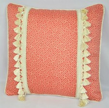 Corded Pillow made w Ralph Lauren Villa Camelia Red Orange Fretwork Fabric 16"