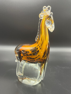 VINTAGE HAND BLOWN ART GLASS STANDING GIRAFFE PAPERWEIGHT  POLISHED PONTIL INV#1