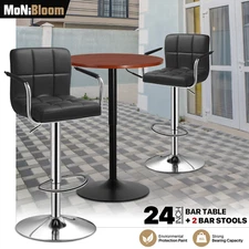 Set of 3[BAR STOOLS+PUB TABLE]Swivel Tabletop Adjustable Height Chair Dining Set