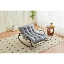 Modern Rocking Chair W/Leather Upholstered Boucle Accent Reclining Chair