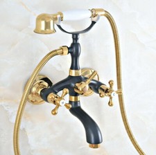Black  Gold Brass Bathtub Filler Faucet with Hand Shower Mixer Tap Set 2na402