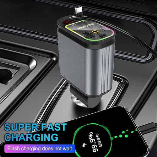 4 in 1 Retractable Car Charger - Starlight in Car Roof, Fast Car Phone Charger - Picture 4 of 21