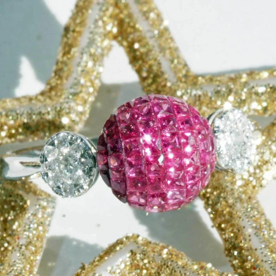 Rubin Brillant Ring 0.70 ct 0.20 ct kuppelartig gefasste Rubincarrees Tolle Fass - Bild 2 von 4