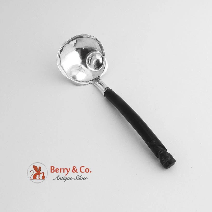 Sauce Ladle Sterling Silver Wooden Handle Carved Face Finial