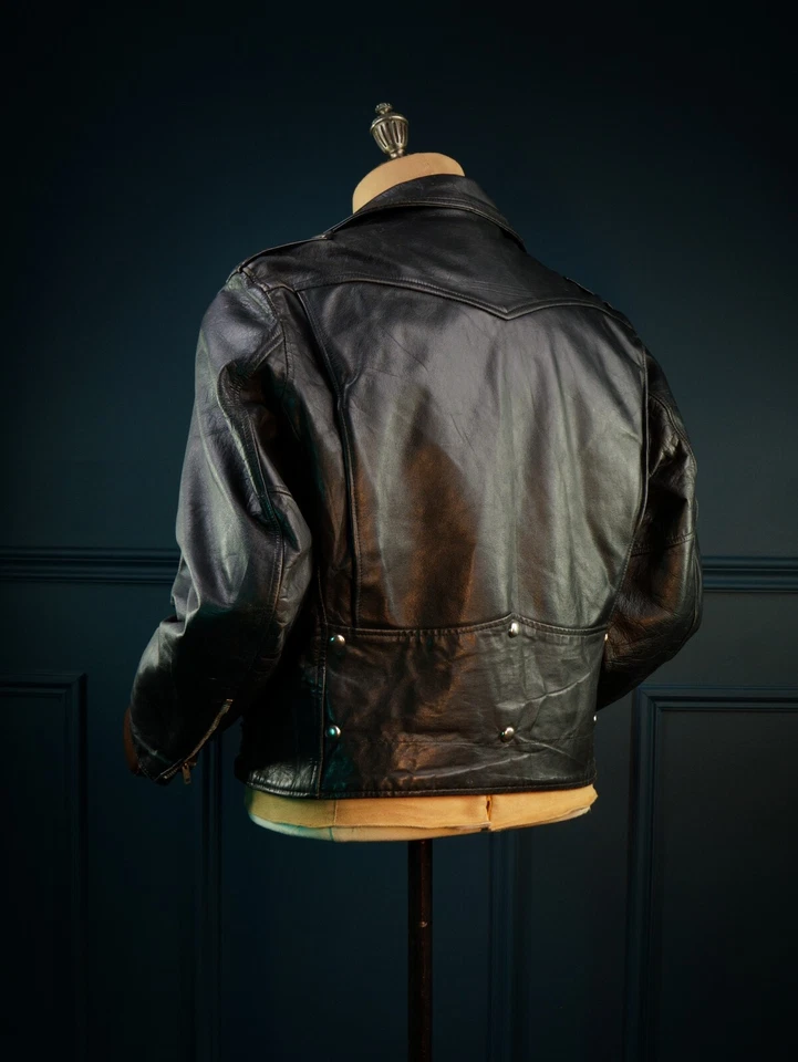 Vintage 60s Sears Oakbrook Steerhide 50s D Pocket Motorcycle Leather Jacket "M" - Image 4 of 4