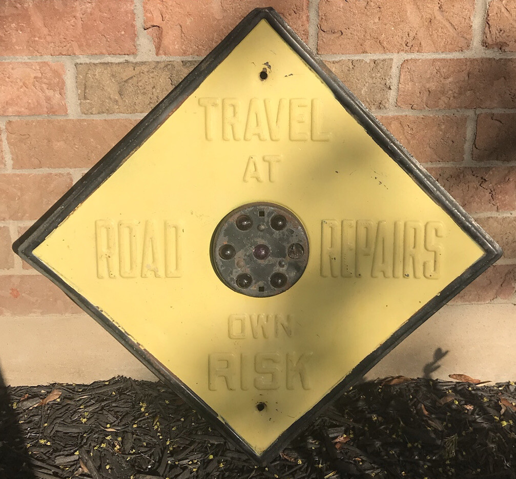 Antique Vintage Road Repair Travel At Your Own Risk Marble Glass