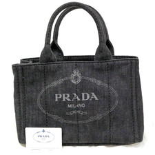 Borsa a mano PRADA Milano logo CANAPA pelle denim nero oro Italia 73KC194