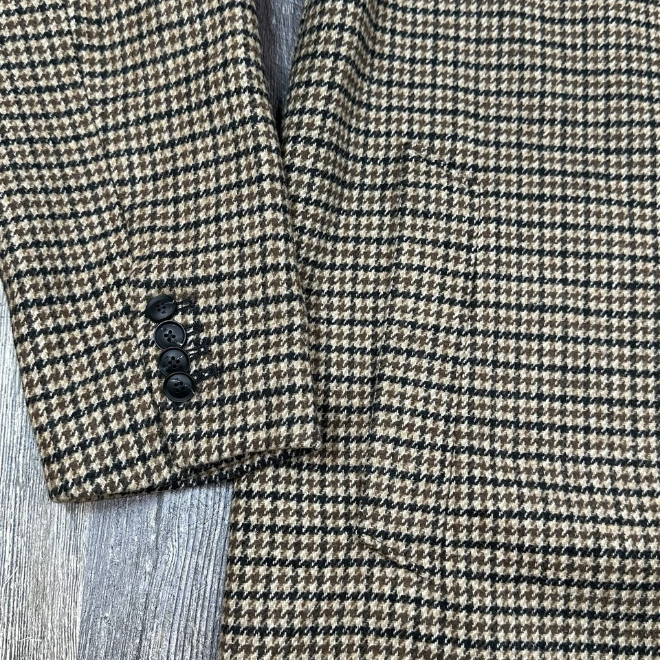 Banana Republic Raglan Topcoat Men’s L Brown Houndstooth Wool Blend Coat Jacket - Image 4 of 4