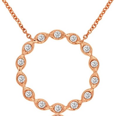 ESTATE .25CT DIAMOND 14KT ROSE GOLD 3D ROUND BEZEL CIRCLE OF LIFE NECKLACE