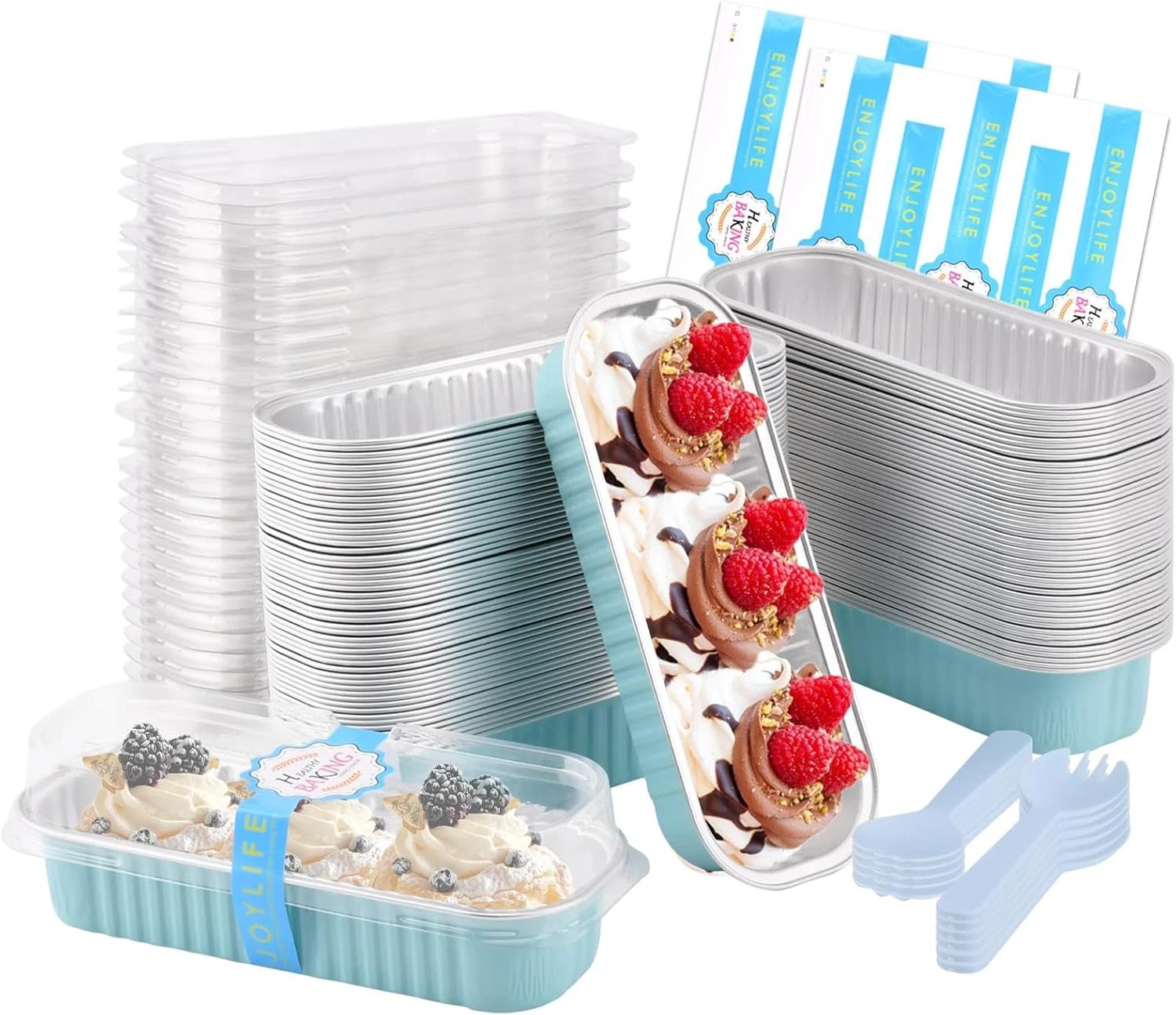 400Pcs Mini Cake Pans Disposable Mini Loaf Pans with Lids and Spoons and Sticker