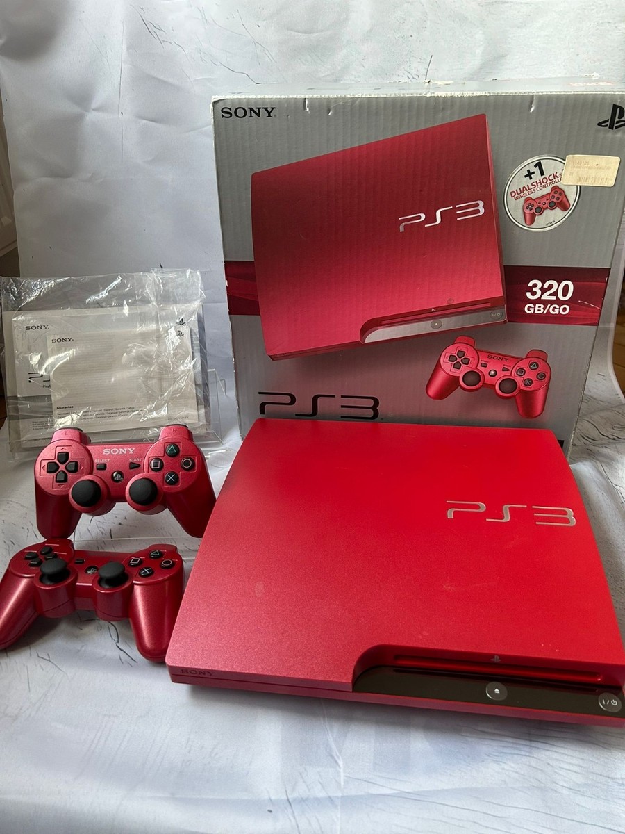 PS3 Slim Scarlet Red RARE COMPLETE 2 Controllers verison! Original PS3 Slim Scarlet Red RARE COMPLETE 2 Controllers verison! Original