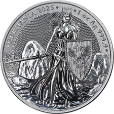 2025 Germania 1 Ounce Silver 5 Mark Lady Germania BU Capsule COA - STOCK