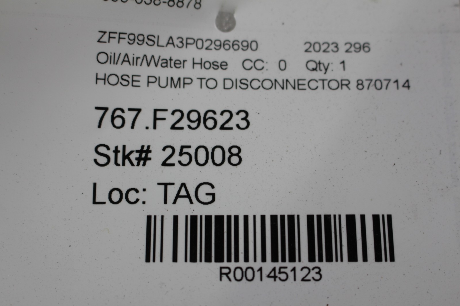 Ferrari 296 GTB, Power Inverter Hose, Pump to Disconnector, Used, P/N 870714