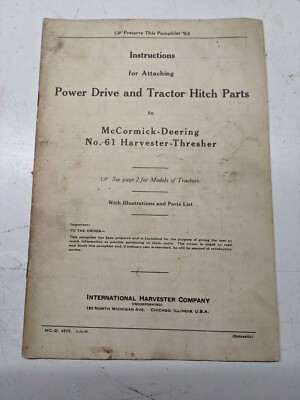 #ad MCCORMICK DEERING ATTACHING NO 61 HARVESTER THRESHER 1939 MC D 4575 TRACTOR $33.25