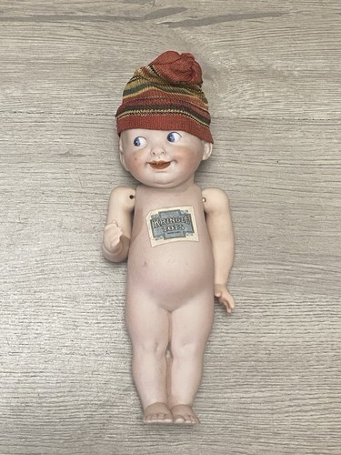 Antique Kringle Toys 6 3/4” Bisque Doll W/ Sticker