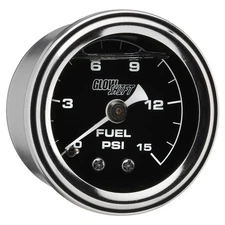 GlowShift Liquid Filled 15 PSI Mechanical Fuel Pressure Gauge Black Dial 1-1/2"