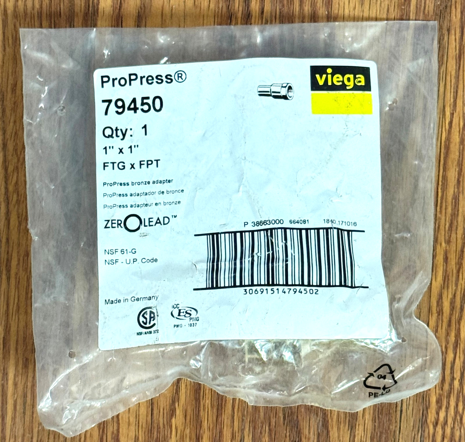 NEW 1PK Viega 79450 ProPress Bronze Adapter 1" x 1" FTG x FPT ~ Free Shipping