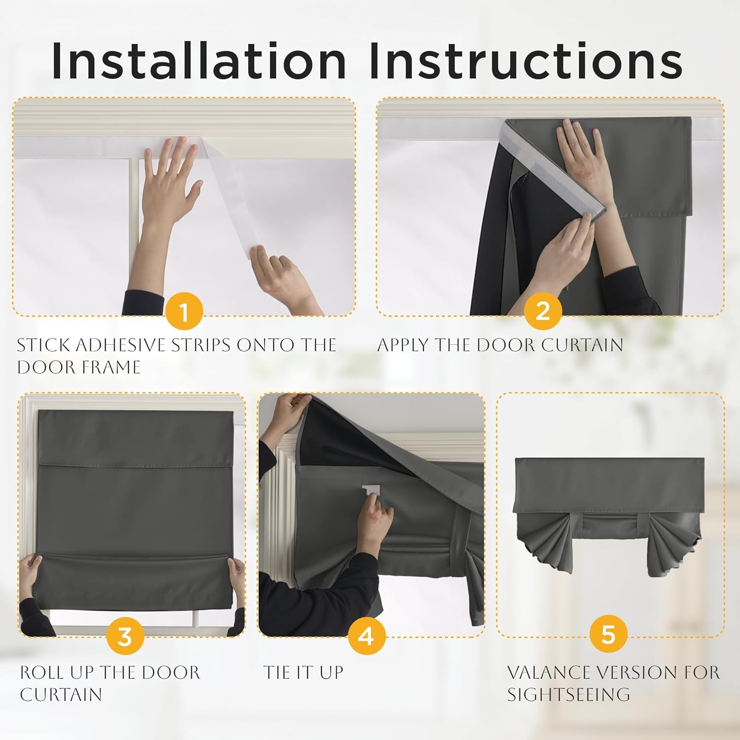 RYB HOME 100% Blackout French Door Curtains 26W x 40L (Pack of 1), New-grey 