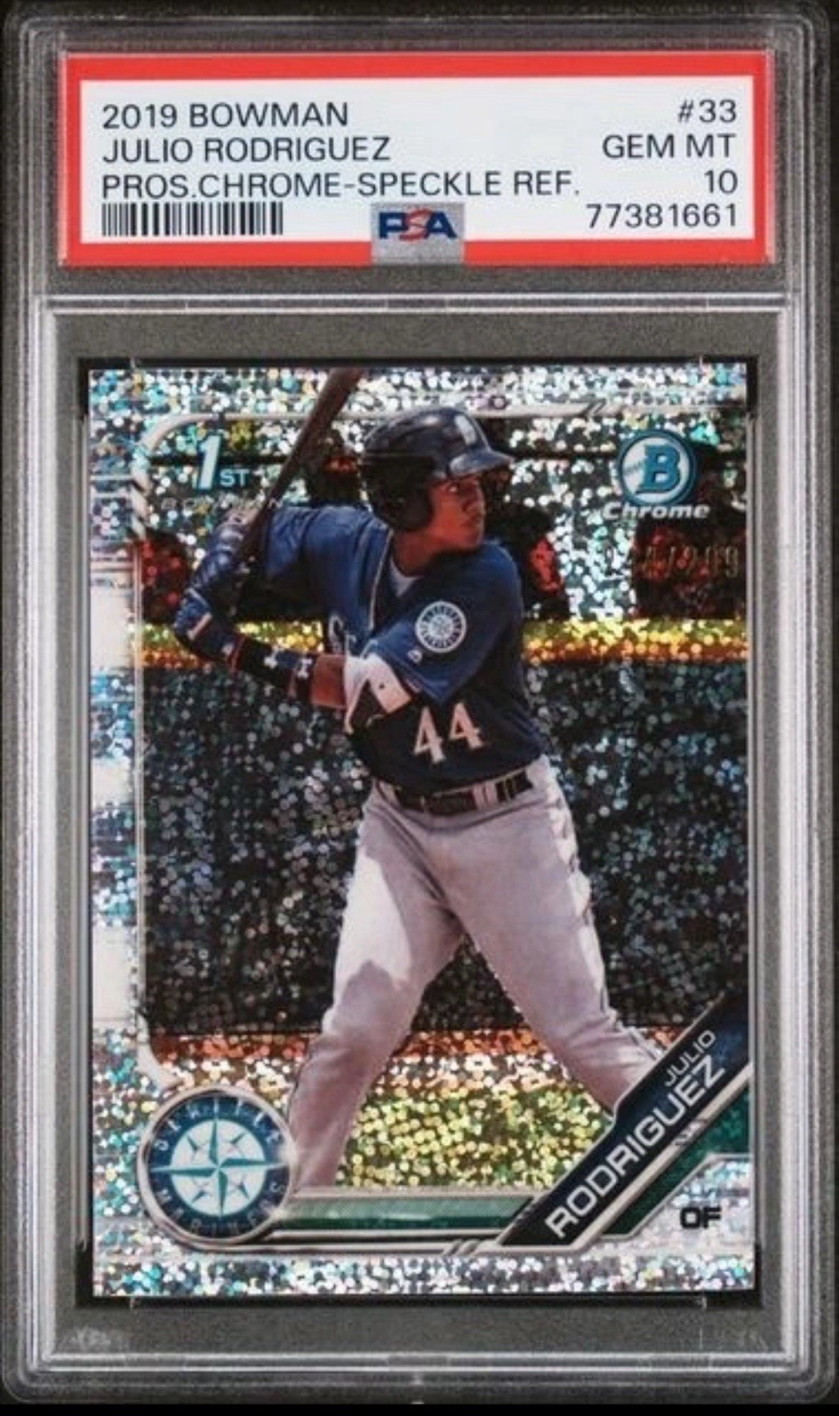 2019 BOWMAN CHROME JULIO RODRIGUEZ /299 1ST PROSPECT SPECKLE REFRACTOR #33 PSA10