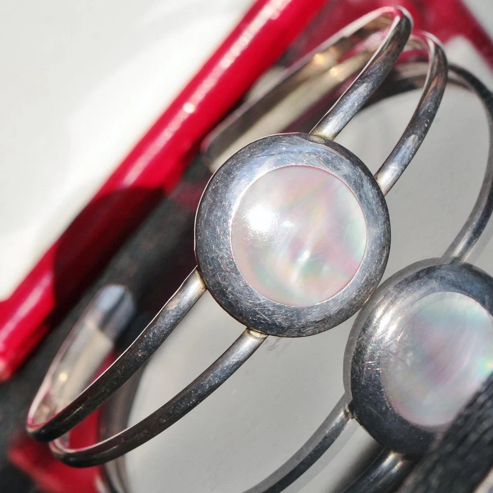 Pulsera de plata de ley 925 con incrustación de madreperla brazalete 14,7gr Foto 3 de 4