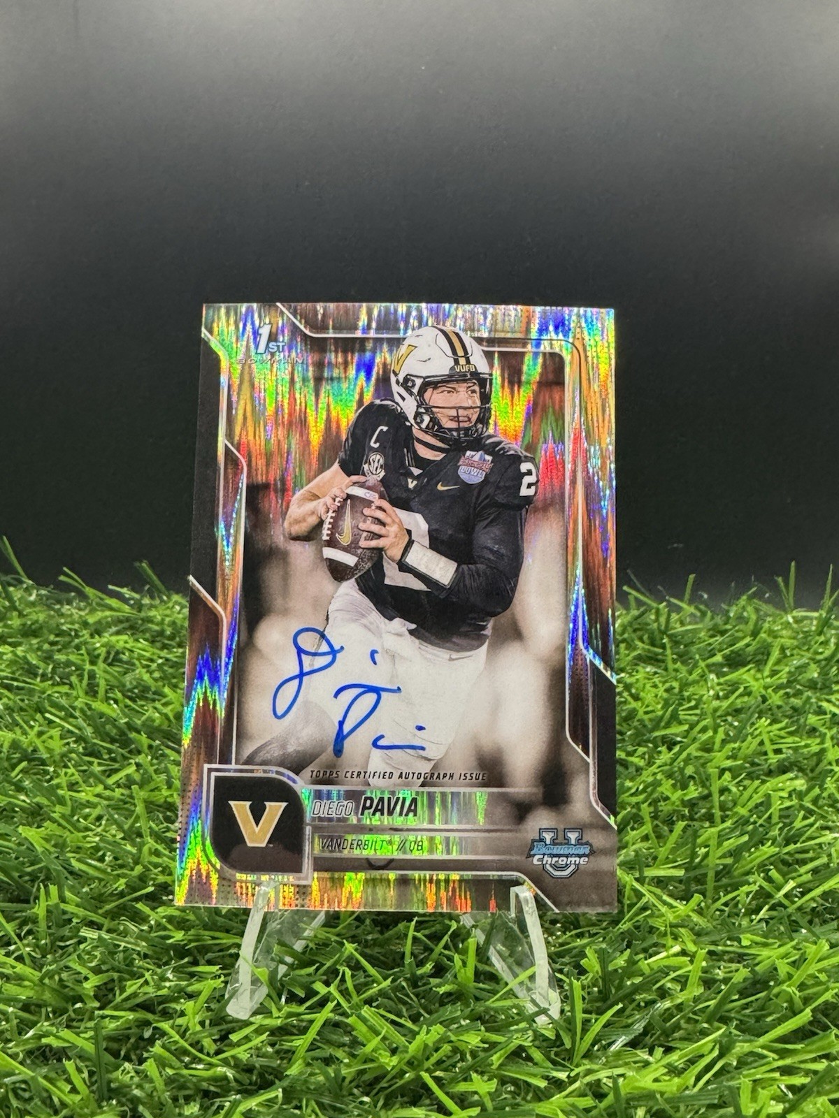 Diego Pavia 2025 Bowman Chrome U 1st Stealth Refractor Auto Vanderbilt #BCA-DPA