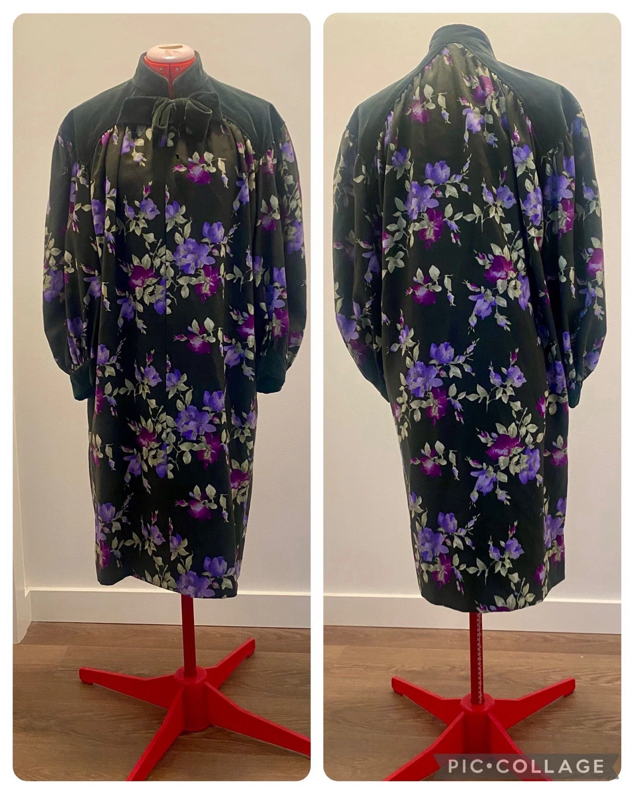 SAINT LAURENT (YSL) Abito vintage YSL Yves Saint Laurent 36 Rive Gauche floreale e velluto maniche lunghe fiocco