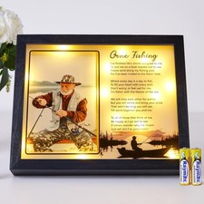 WOODEXPE Sympathy Gift LED Memorial Shadow Box 10"x8" Gone Fishing Memorial P...
