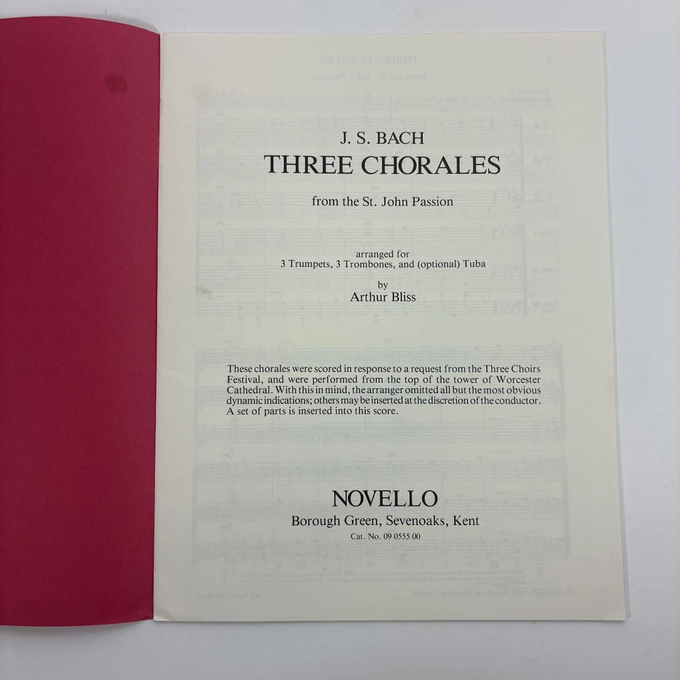 J.S. Bach Three Chorales Brass Ensemble Music Score & Parts Arthur Bliss Novello - Image 3 of 4