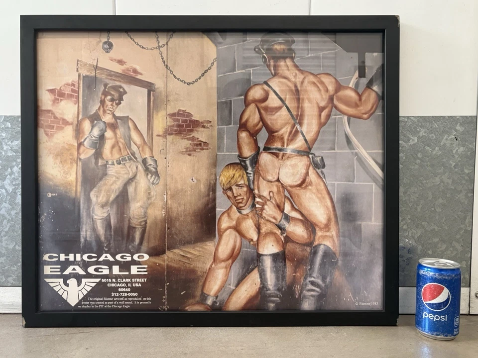 🔥 Póster RARO Vintage 1983 Gay LEATHER BOY Hombres Chicago Eagle Bar Club, ETIENNE Foto 3 de 4