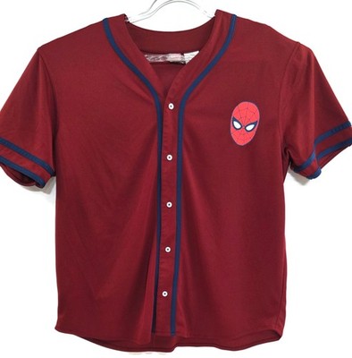 Marvel Spider-Man Shirt Mens XL Maroon Baseball Jersey Button Front Graphic
