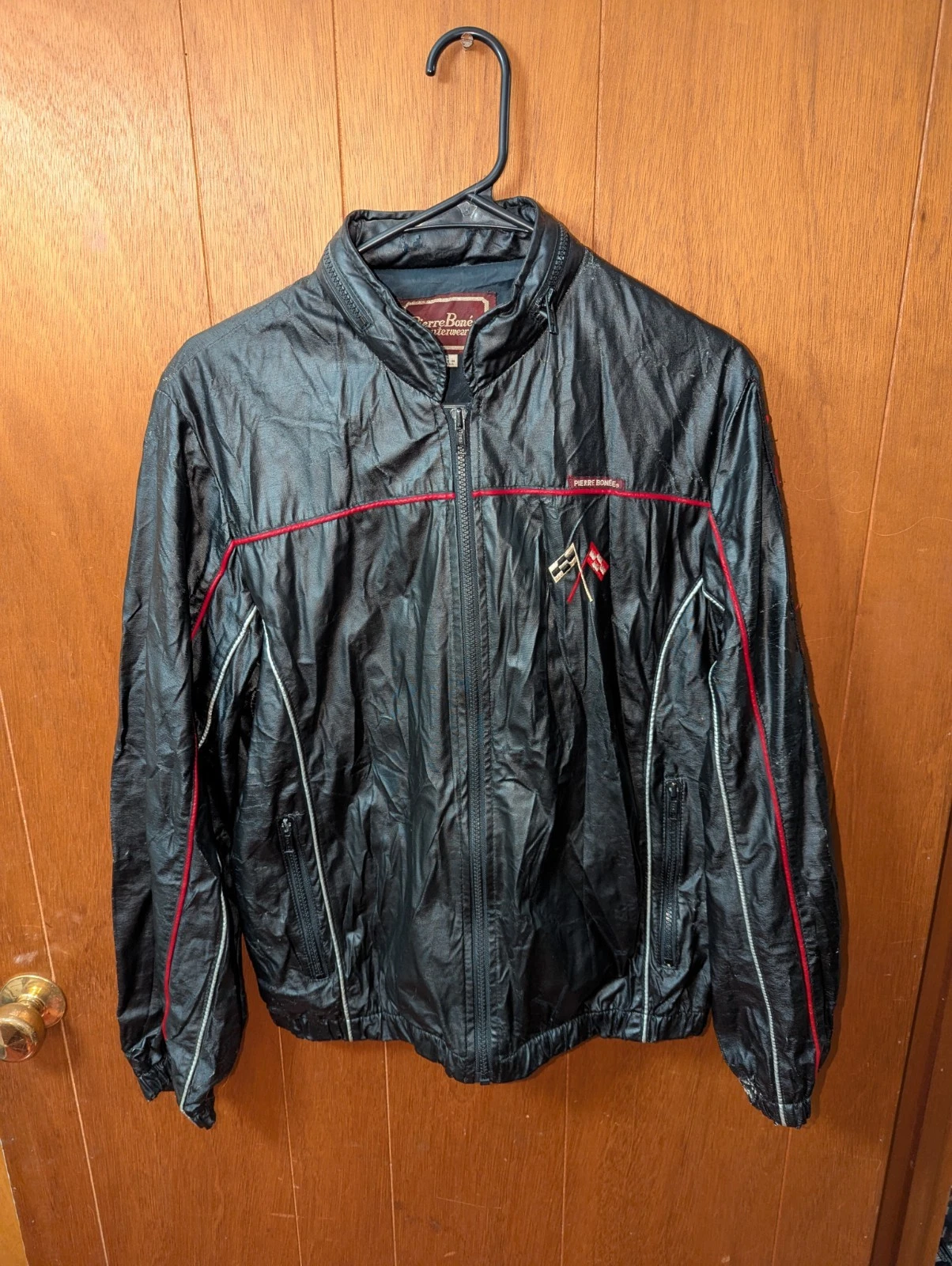 VTG Pierre Bonee Trans Am Pontiac Leather Jacket Windbreaker Distressed Sz Small